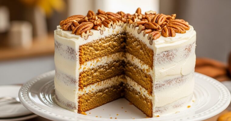 A Very Big Pumpkin Layer Cake – with toffee pecans and cream cheese frosting