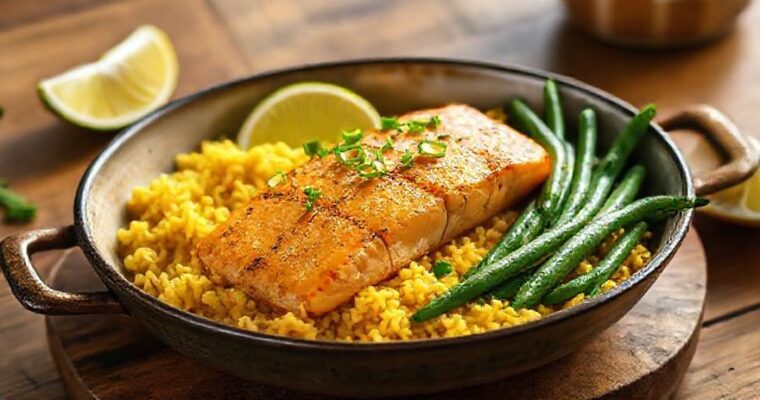 One-Pot Miso-Turmeric Salmon and Coconut Rice