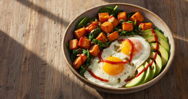 Savory Roasted Sweet Potato and Avocado Breakfast Bowl