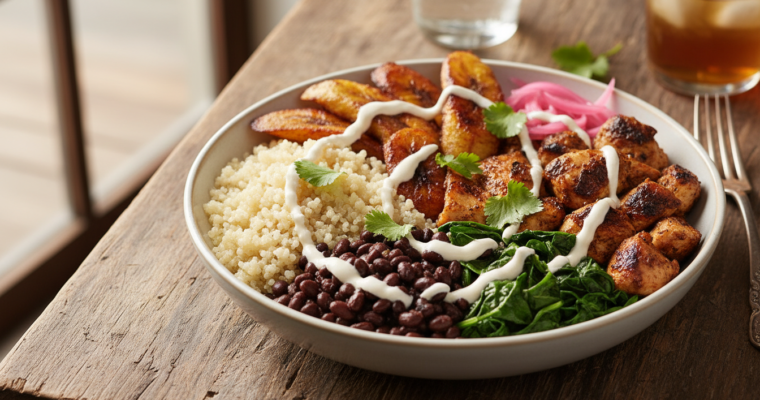 Mojo-Marinated Chicken Quinoa Bowl with Plantains