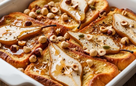 Baked French Toast with Caramelized Pears and Hazelnuts